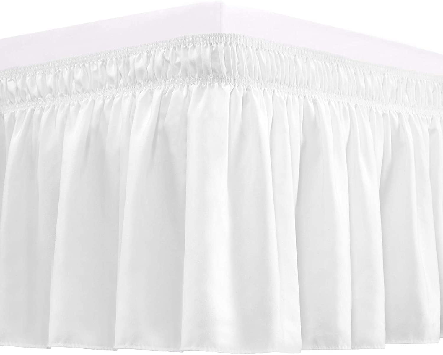 Wrap Around Bed Skirts 14" Drop, Fully Elastic Dust Ruffle, Soft and