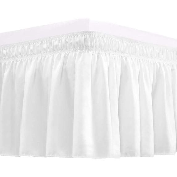 Wrap Around Bed Skirts 14" Drop, Fully Elastic Dust Ruffle, Soft and Luxury, Fade Resistant, Machine Washable Luxurious Fabric, Twin XXL Size - White Solid.