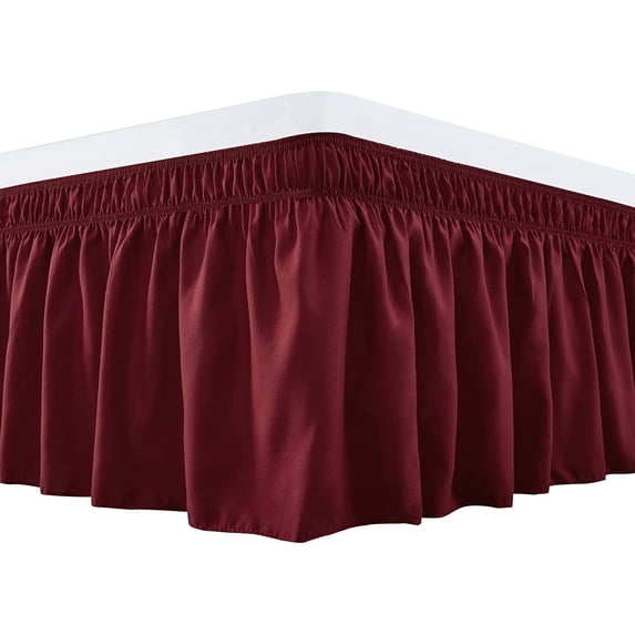 Wrap Around Bed Skirts 15" Drop, Fully Elastic Dust Ruffle, Soft and Luxury, Fade Resistant, Machine Washable Luxurious Fabric, Twin XL Size - Burgundy Solid.