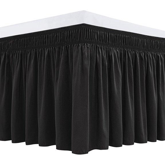 Wrap Around Bed Skirts 22" Drop, Fully Elastic Dust Ruffle, Soft and Luxury, Fade Resistant, Machine Washable Luxurious Fabric, Full Size - Black Solid.