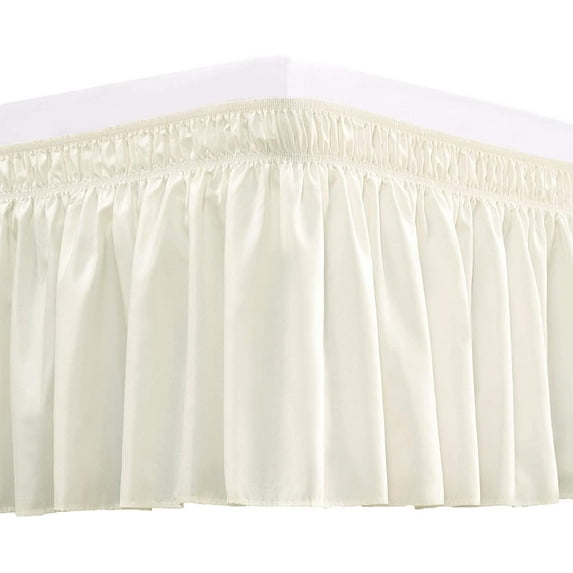 Wrap Around Bed Skirts 30" Drop, Fully Elastic Dust Ruffle, Soft and Luxury, Fade Resistant, Machine Washable Luxurious Fabric, Cal king Size - Ivory Solid.