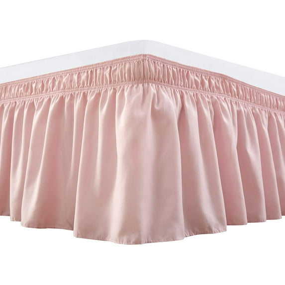 Wrap Around Bed Skirts 30" Drop, Fully Elastic Dust Ruffle, Soft and Luxury, Fade Resistant, Machine Washable Luxurious Fabric, Olympic Queen Size - Pink Solid.