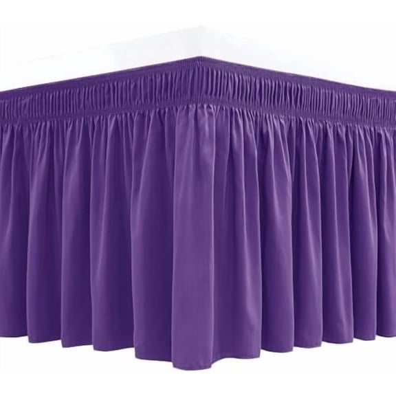 Wrap Around Bed Skirts for Full & Full XL Beds 15" Drop, Purple Adjustable Elastic Dust Ruffles Easy Fit Wrinkle & Fade Resistant Silky Luxurious Fabric Machine Washable