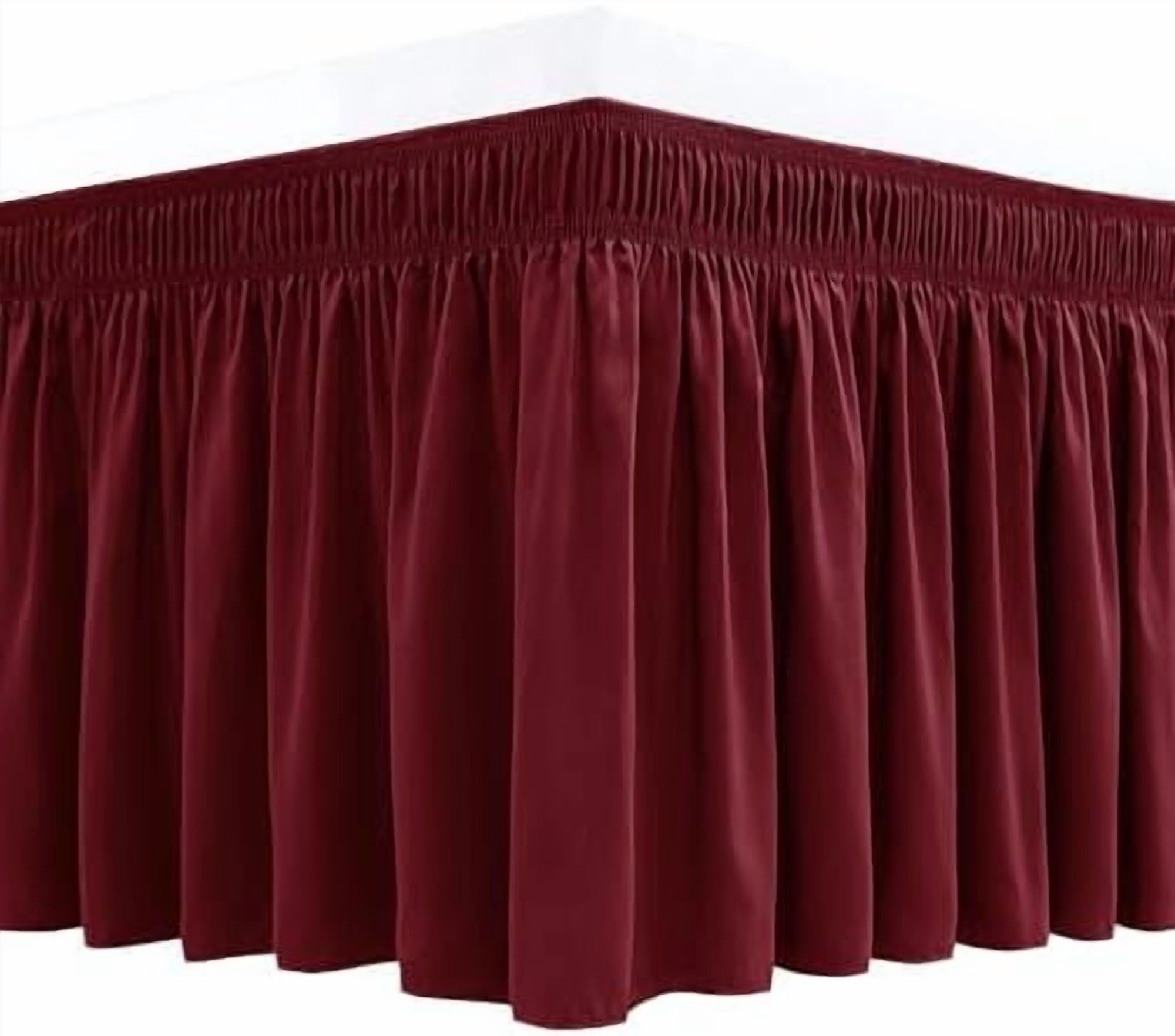 Wrap Around Bed Skirts for Full & Full XL Beds Short Drop of 12", Burgundy Adjustable Elastic Dust Ruffles Easy Fit Wrinkle Resistant Silky Luxurious Fabric Machine Washable