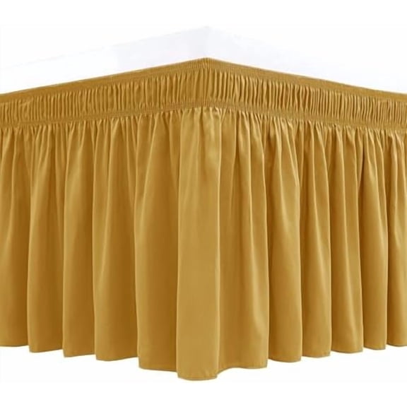 Wrap Around Bed Skirts for King & Cal King Beds 15" Drop, Christmas Gold Adjustable Elastic Dust Ruffles Easy Fit Wrinkle & Fade Resistant Silky Luxurious Fabric Machine Washable