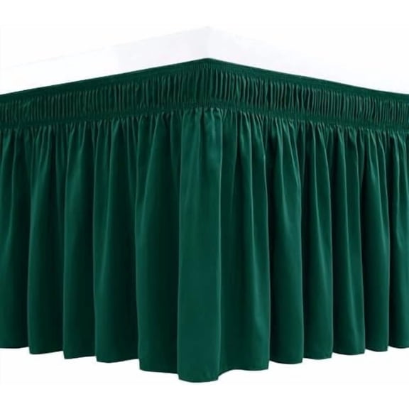 Wrap Around Bed Skirts for Queen Beds 15" Drop, Christmas Hunter Green Adjustable Elastic Dust Ruffles Easy Fit Wrinkle & Fade Resistant Silky Luxurious Fabric Machine Washable