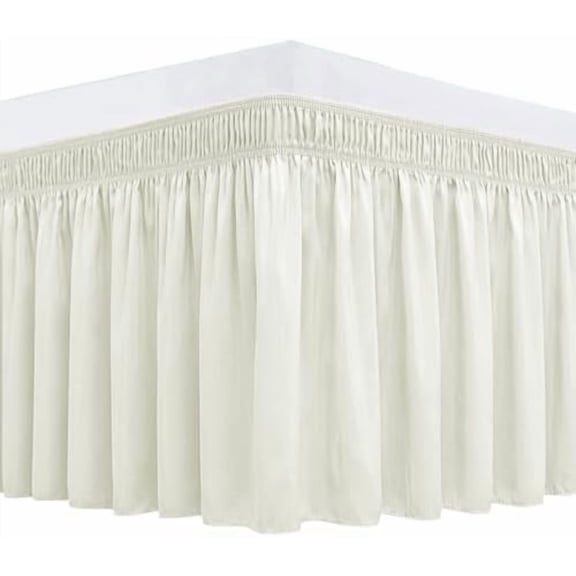 Wrap Around Bed Skirts for Queen Beds 15" Drop, Ivory Adjustable Elastic Dust Ruffles Easy Fit Wrinkle & Fade Resistant Silky Luxurious Fabric Machine Washable
