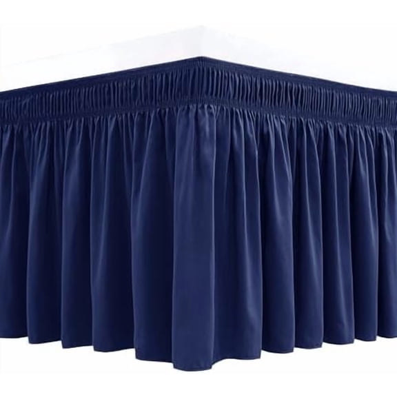 Wrap Around Bed Skirts for Queen Beds 15" Drop, Navy Adjustable Elastic Dust Ruffles Easy Fit Wrinkle & Fade Resistant Silky Luxurious Fabric Machine Washable