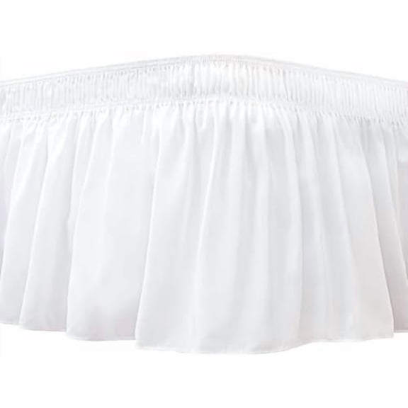 Wrap Around Bed Skirts for Queen Beds 15" Drop, White Adjustable Elastic Dust Ruffles Easy Fit Wrinkle & Fade Resistant Silky Luxurious Fabric Machine Washable