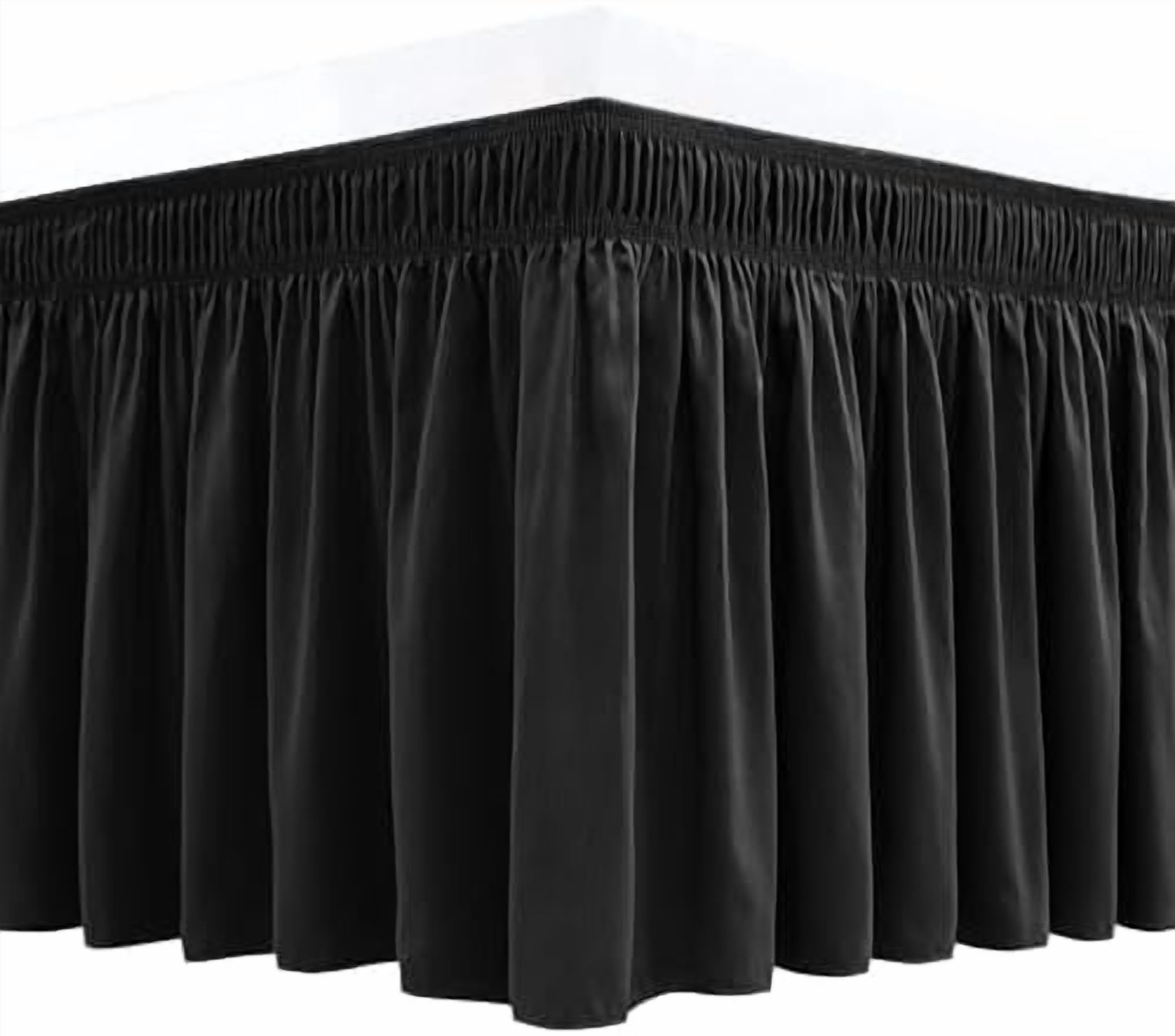 Wrap Around Bed Skirts for Queen Beds 17" Long Drop, Black Adjustable Elastic Dust Ruffles Easy Fit Wrinkle & Fade Resistant Silky Luxurious Fabric Solid Machine Washable