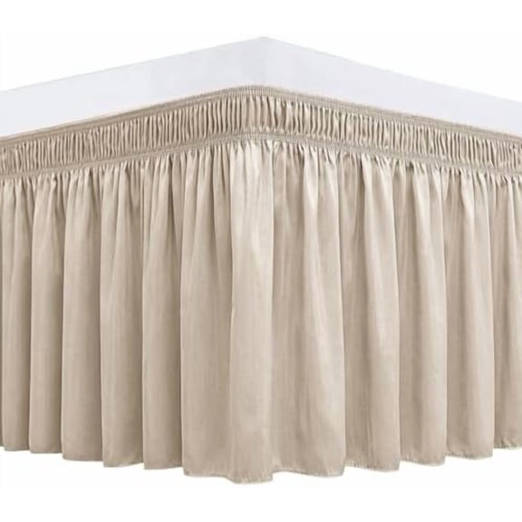 Wrap Around Bed Skirts for Queen Beds 22" Long Drop, Light Camel Adjustable Elastic Dust Ruffles Easy Fit Wrinkle Resistant Silky Luxurious Fabric Machine Washable