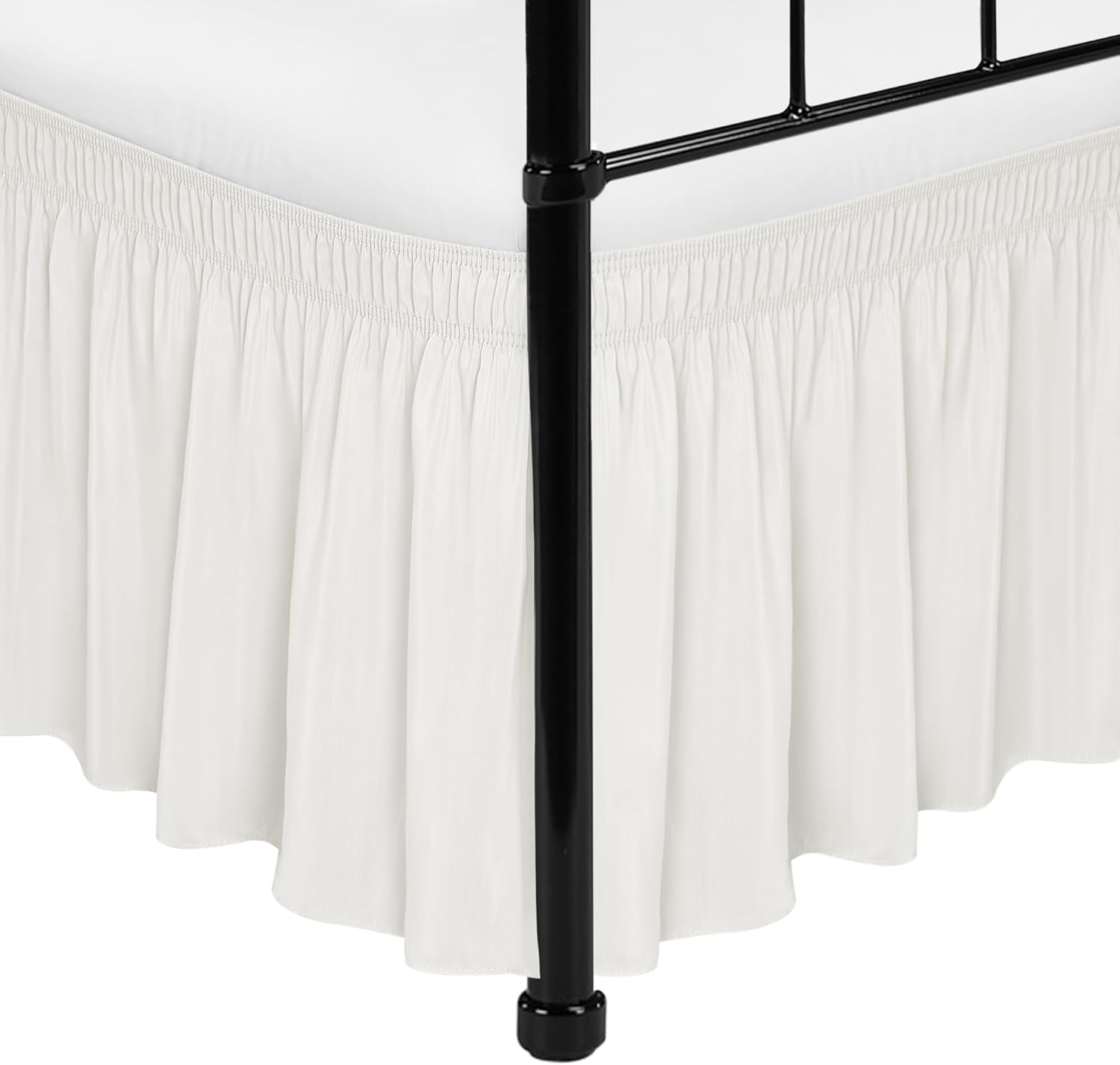 Wrap Around Bed Skirts with Split Corners for Full Beds 15" Drop, Ivory