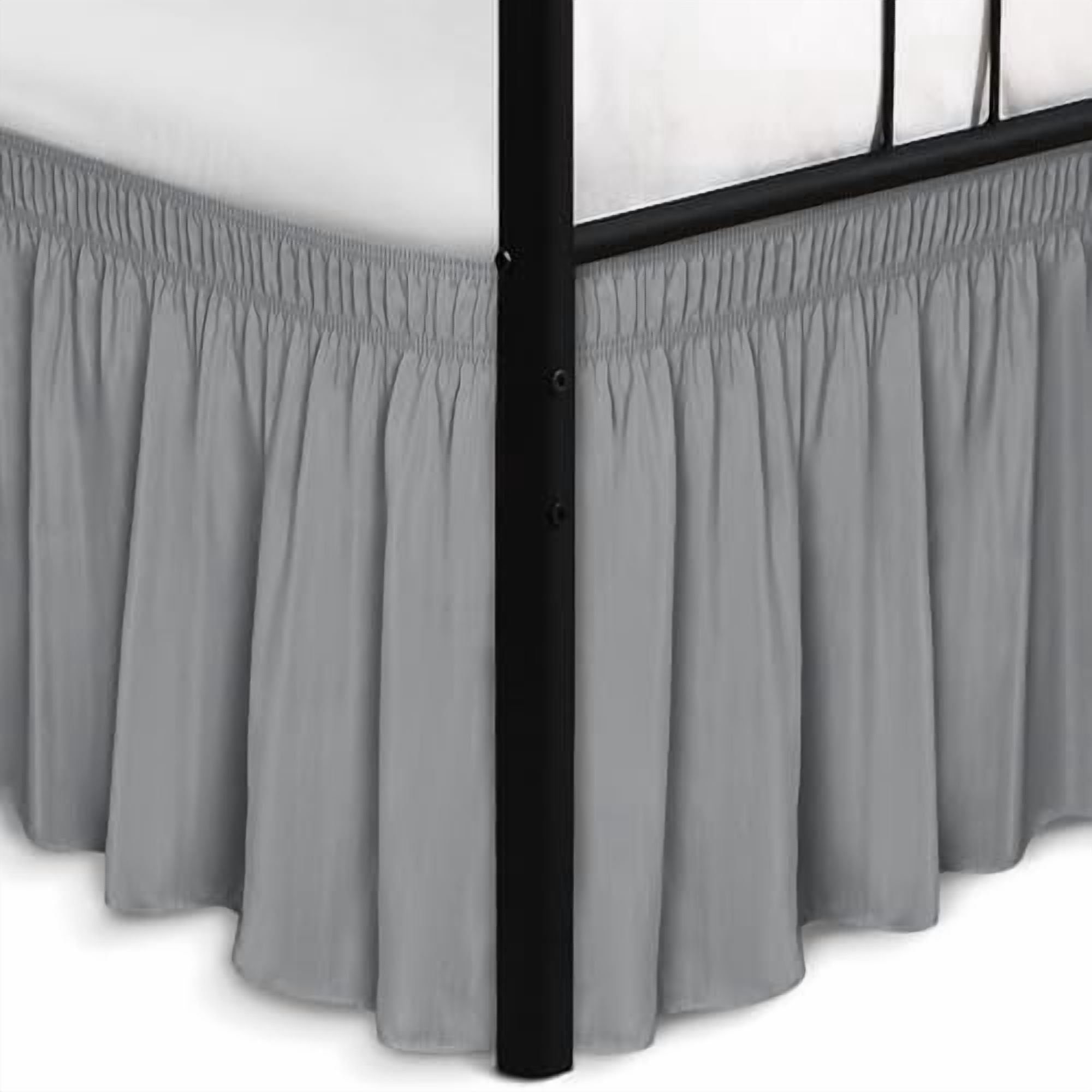 Wrap Around Bed Skirts with Split Corners for King Beds 12" Drop, Silver Grey Adjustable Elastic Dust Ruffles Easy Fit Wrinkle & Fade Resistant Silky Luxurious Fabric Machine Washable