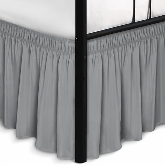 Wrap Around Bed Skirts with Split Corners for King Beds 12" Drop, Silver Grey Adjustable Elastic Dust Ruffles Easy Fit Wrinkle & Fade Resistant Silky Luxurious Fabric Machine Washable