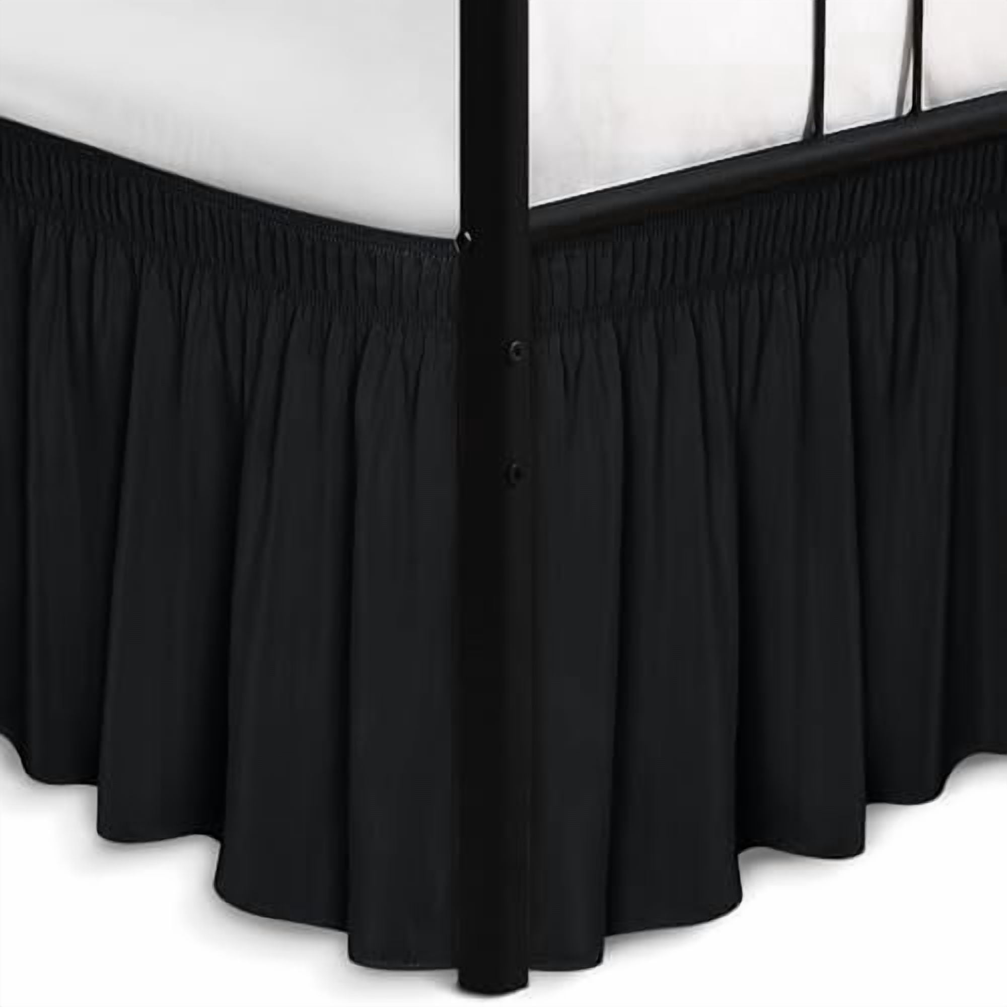 Wrap Around Bed Skirts with Split Corners for King Beds 15" Drop, Black Adjustable Elastic Dust Ruffles Easy Fit Wrinkle Resistant Silky Luxurious Fabric Machine Washable