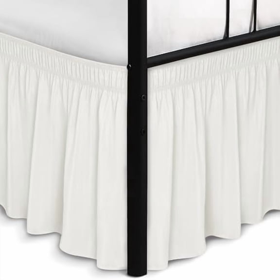 Wrap Around Bed Skirts with Split Corners for King Beds 18" Drop, Ivory Adjustable Elastic Dust Ruffles Easy Fit Wrinkle Resistant Silky Luxurious Fabric Machine Washable