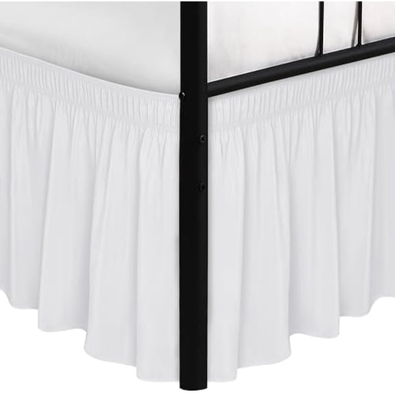 Wrap Around Bed Skirts with Split Corners for Queen Beds 12" Drop, White Adjustable Elastic Dust Ruffles Easy Fit Wrinkle & Fade Resistant Silky Luxurious Fabric Machine Washable