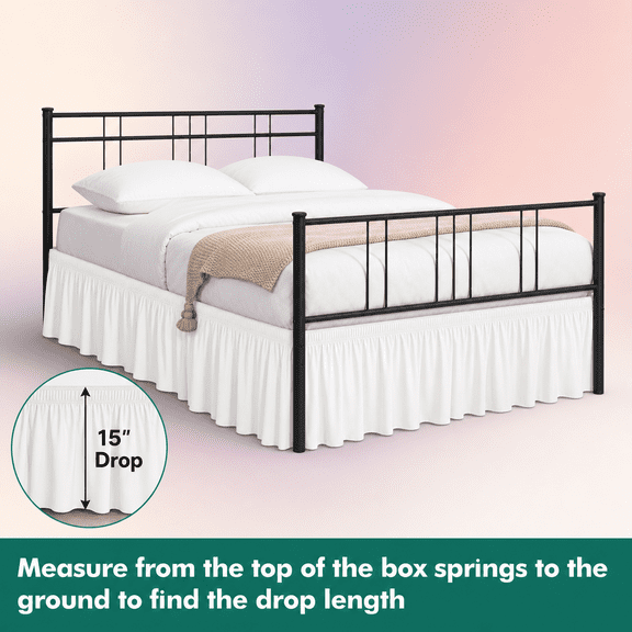 Wrap Around Bed Skirts With Split Corners For Queen Beds 15" Drop Adjustable Elastic Dust Ruffles Easy Fit Wrinkle Resistant Silky Luxuriofabrichine Washable
