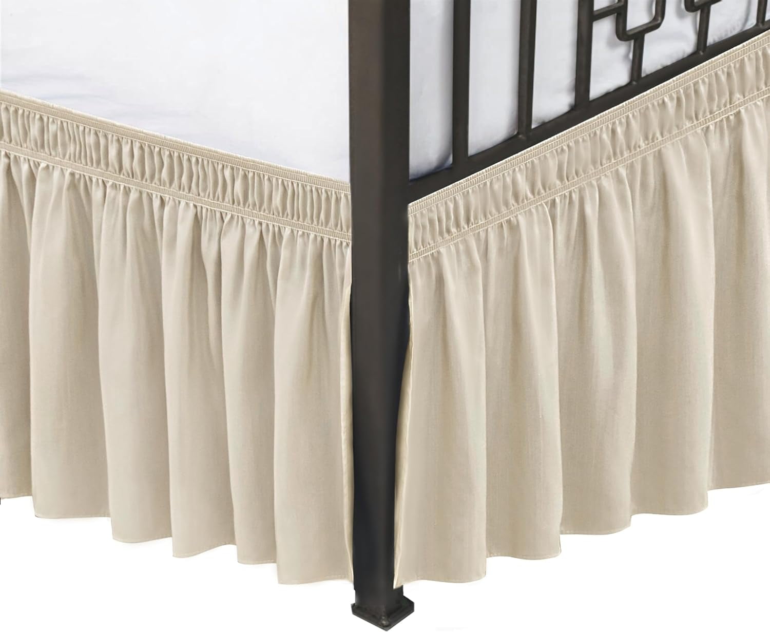 Wrap Around Bed Skirts with Split Corners for Queen Beds 16" Drop, Light Camel Elastic Dust