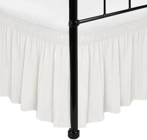 Wrap Around Bed Skirts with Split Corners for Twin/Twin XL Beds 18" Drop, Ivory Adjustable Elastic Dust Ruffles Easy Fit Wrinkle Resistant Silky Luxurious Fabric Machine Washable