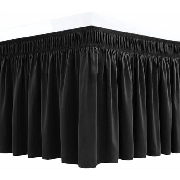 Wrap Around Bed Skirts for Twin & Twin XL Beds 15" Drop, Black Adjustable Elastic Dust Ruffles Easy Fit Wrinkle & Fade Resistant Silky Luxurious Fabric Machine Washable