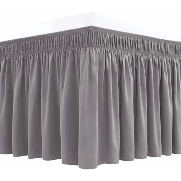 Wrap Around Bed Skirts for Twin & Twin XL Beds 22" Long Drop, Silver Grey Adjustable Elastic Dust Ruffles Easy Fit Wrinkle Resistant Silky Luxurious Fabric Machine Washable