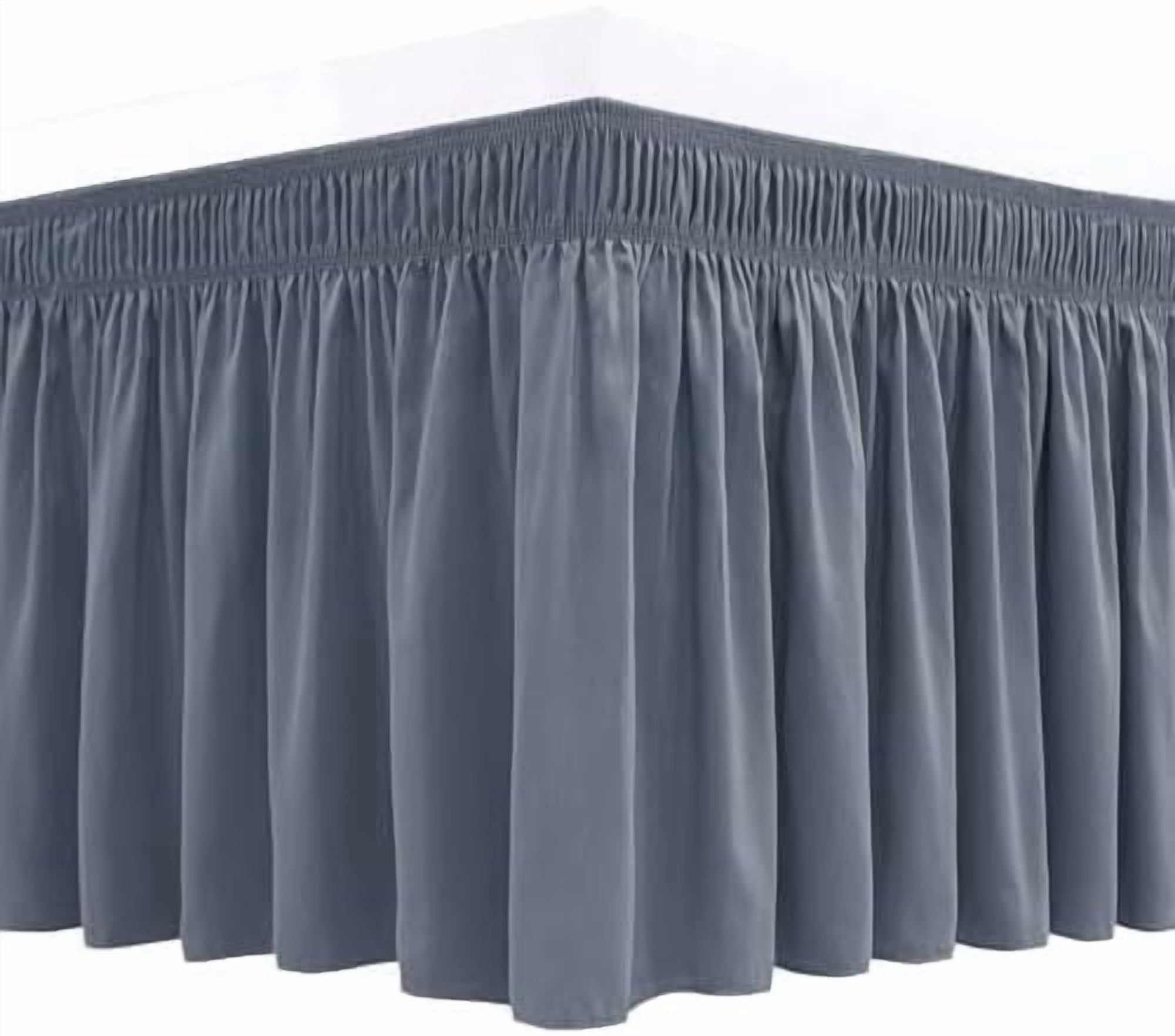 Wrap Around Bed Skirts for Twin & Twin XL Beds Short Drop of 12", Dark Grey Adjustable Elastic Dust Ruffles Easy Fit Wrinkle Resistant Silky Luxurious Fabric Machine Washable