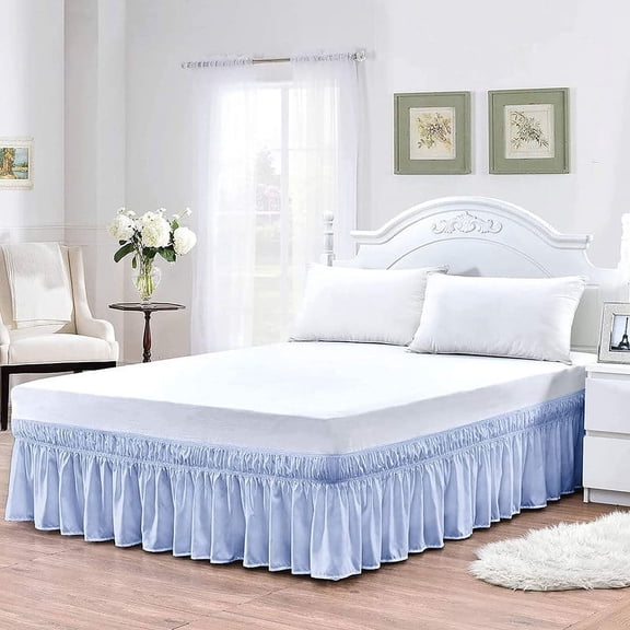Wrap Around Bedskirt with 22 Inch Tailored Drop, Hotel Quality Dust Ruffle Bedskirt, Adjustable Three Sides Elastic Belts, 100% Microfiber, Wrinkle Free-Light Blue Solid, Twin-XL Size