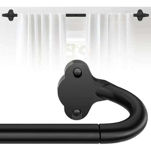 Wrap Around Blackout Curtain Rod 30-45 Inch (2.5-3.75 Ft), 5/8" Adjustable Curved Window Rod for Room Darkening, rn Single Drapery Rod for Bedroom Windows, Matte Black