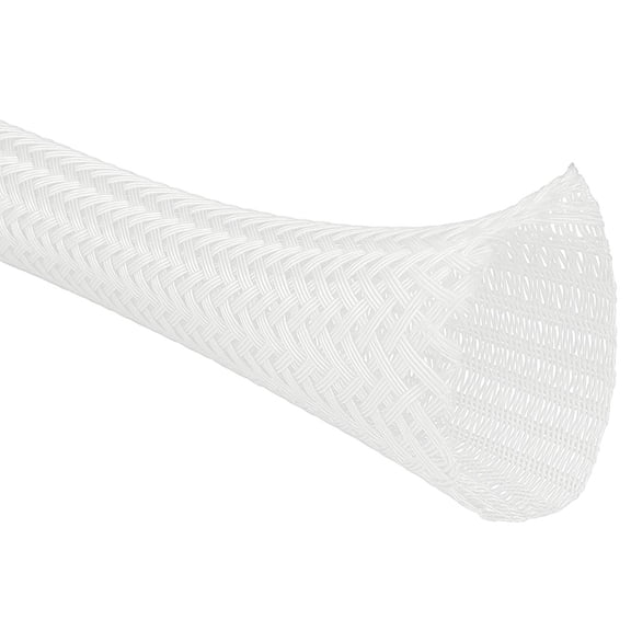Wrap Around Braided Cable Sleeving - 1" Inside Diameter - 100' Long - White