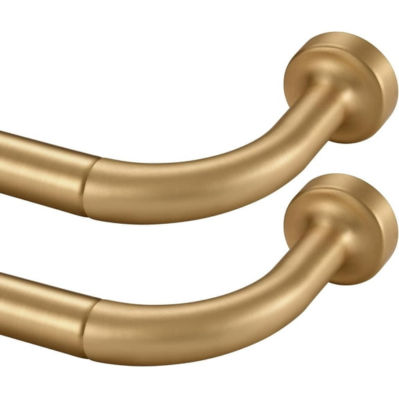 Wrap Around Curtain Rod Set 28 to 56 Inches Adjustable 1 Inch Diameter with Aluminum Finials and Brackets Warm Gold