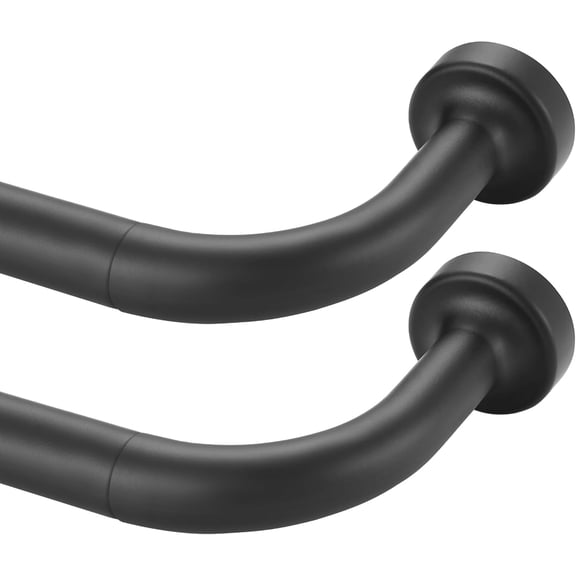 Wrap Around Curtain Rod Set for Windows 16 to 28 Inch Adjustable with Aluminum Finials and Brackets Black