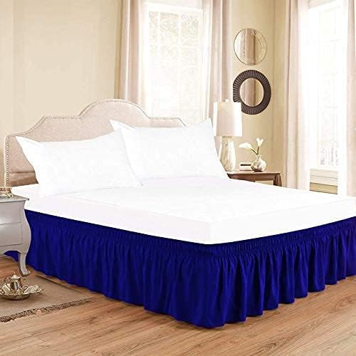 Wrap Around Elastic Bed Skirt, Three Sides Fabric, Cotton 800 TC Dust Ruffle Wrap Around Style, Wrap Bed Skirts (Royal Blue - Full XL Size 21" Drop)$$Home Decor, Kitchen, & Other