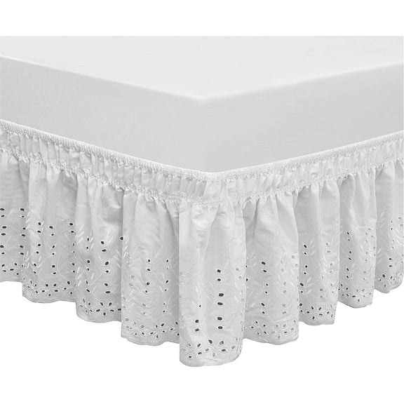 Wrap Around Elastic Eyelet Bed Skirt Dust Ruffle (White, Twin/Full-18 Inch Drop)