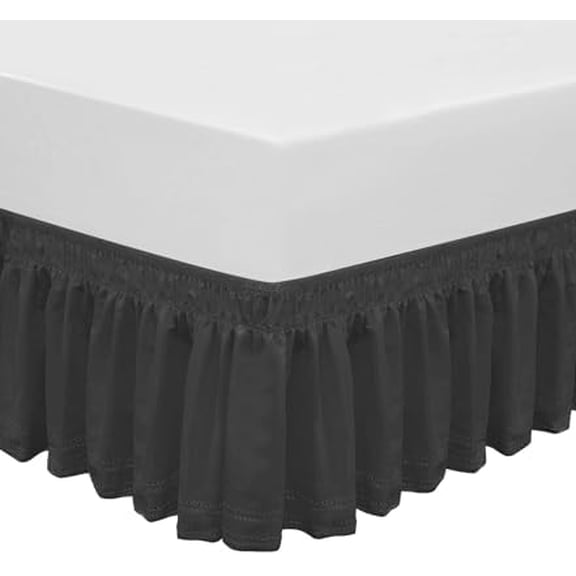 Wrap Around Elastic Eyelet Bed Skirts 14 1/2 Inches Drop Dust Ruffle Three Fabric Sides Easy On/Easy Off Adjustable Polyester Cotton