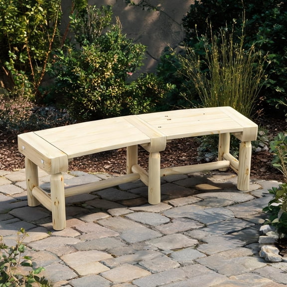 Wrap-Around Outdoor Tree Bench, Semicircular Natural-Toned Wooden Garden Seat, 2-Person Patio Park Yard Seating, 58.25 Inches