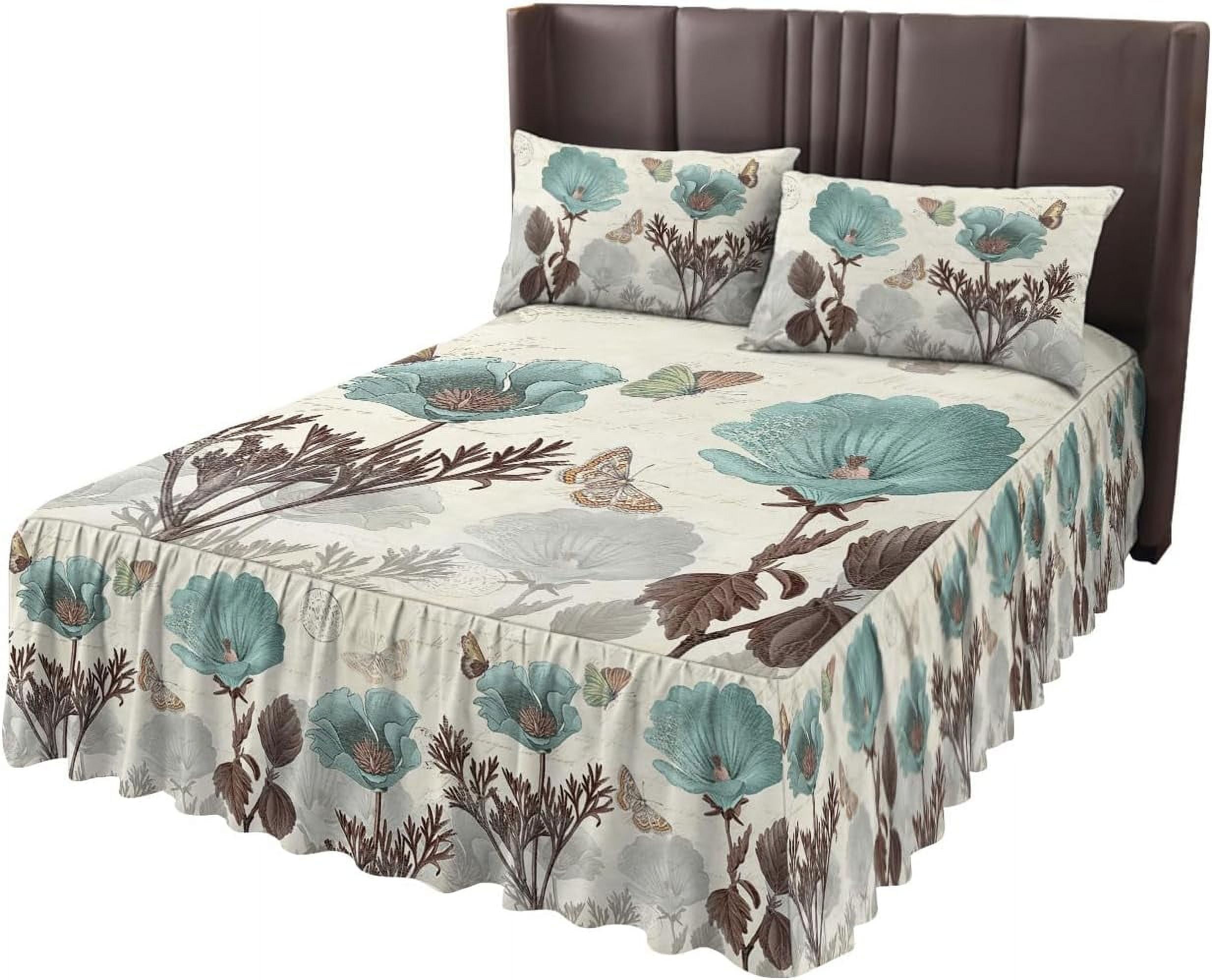 Wrap Around Pleated Bed Skirts For King Bed 78X80, Country Flowers