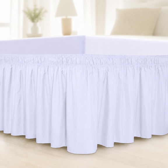 Wrap Around Ruffled Bed Skirt with Adjustable Elastic Belt - 14 Inch Drop, Wrinkle Free Dust Ruffle Bed Frame Cover for Twin, Twin XL, Full Beds, White