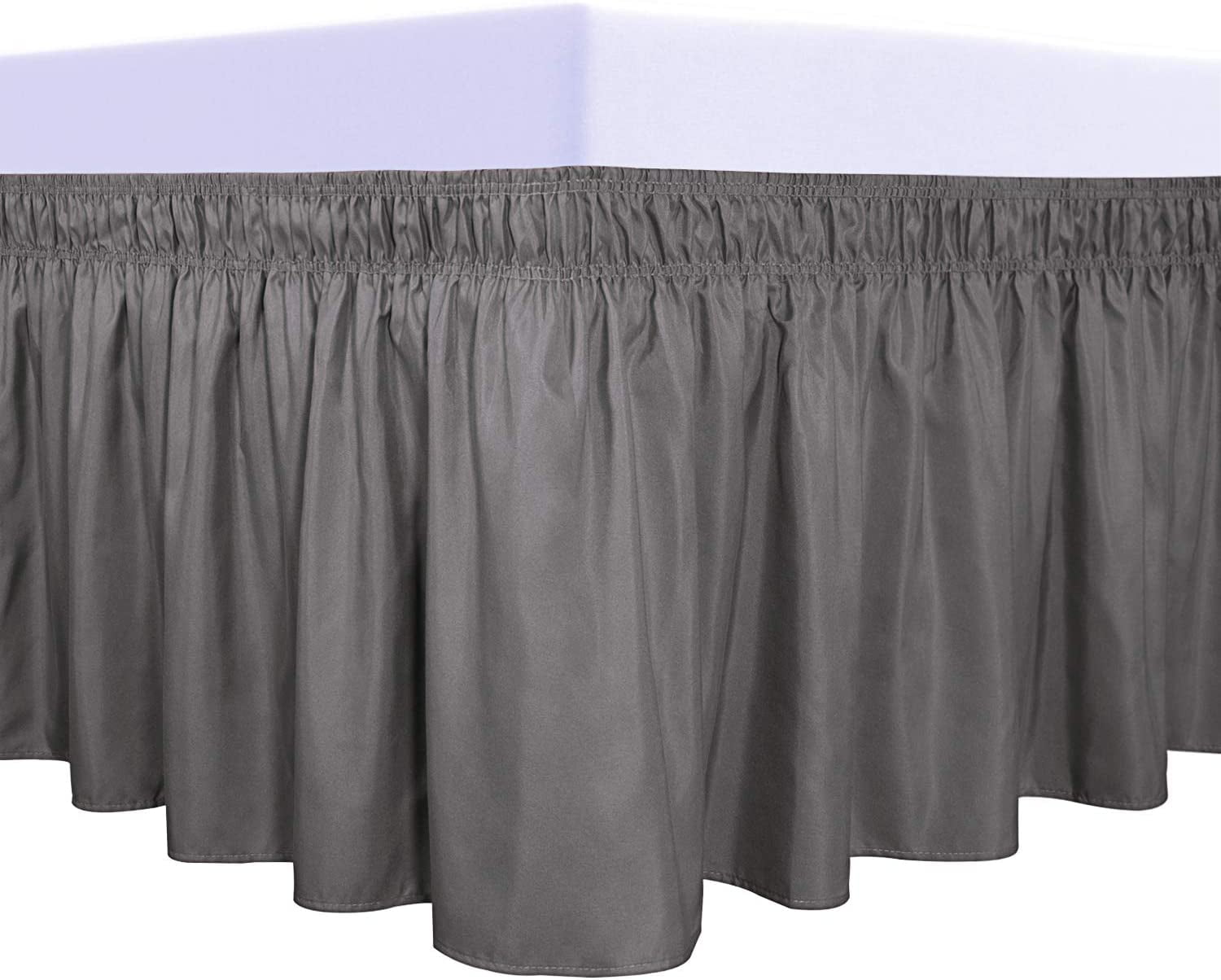 Wrap Around Ruffled Bed Skirt with Adjustable Elastic Belt 18 Inch