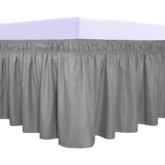 Wrap Around Ruffled Bed Skirt with Adjustable Elastic Belt, 22 Inch Drop, Wrinkle-Free Dust Ruffle for Queen, King & California King Beds, Gray