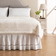 thumbnail image 1 of Wrap Around Ruffled Lace Bed Skirt with Elastic Dust Ruffle and Adjustable Belts, Easy to Use Bed Frame Cover, Machine Washable, King/Queen Size, White Wavy Design, 1 of 6