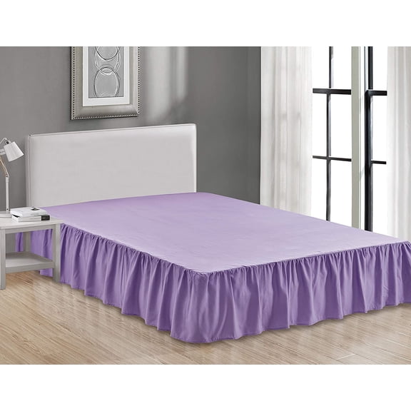 Wrap Around Solid Microfiber Luxury Hotel Quality Fabric Bedroom Gathered Ruffled Bedding Bed Skirt 14 Inch Drop (Queen, Lavender)