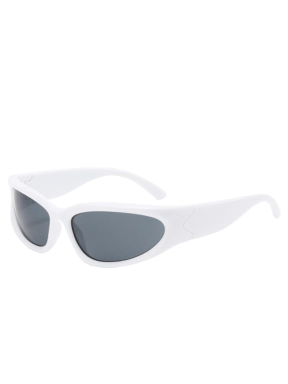 Wrap Around Sports Sunglasses UV400 Shield Cycling Shades for Outdoor Driving Running(White-14.5cm)