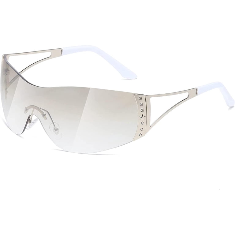 Y2K Oversized Shield Sunglasses Wrap Around Frameless Shades Amazon.com: Ovveroche 3 Pairs Y2K Sunglasses for Women Men  main image 3