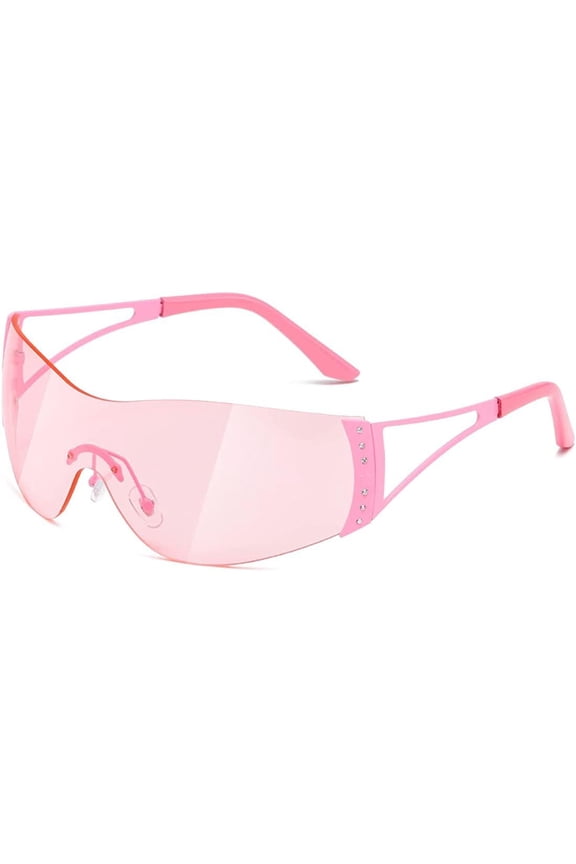 Wrap Around Y2K Sunglasses for Women Men Shield Flat Top Shades Futuristic Technology Frameless Sun Glasses