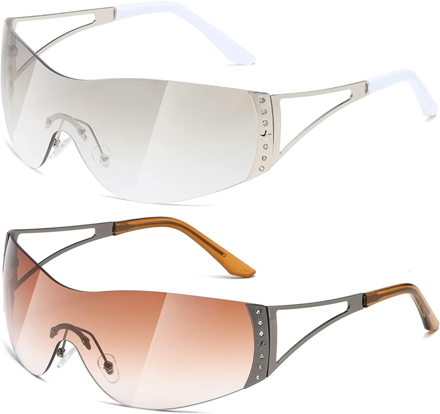 Wrap Around Y2K Sunglasses for Women Men Shield Flat Top  display picture 2