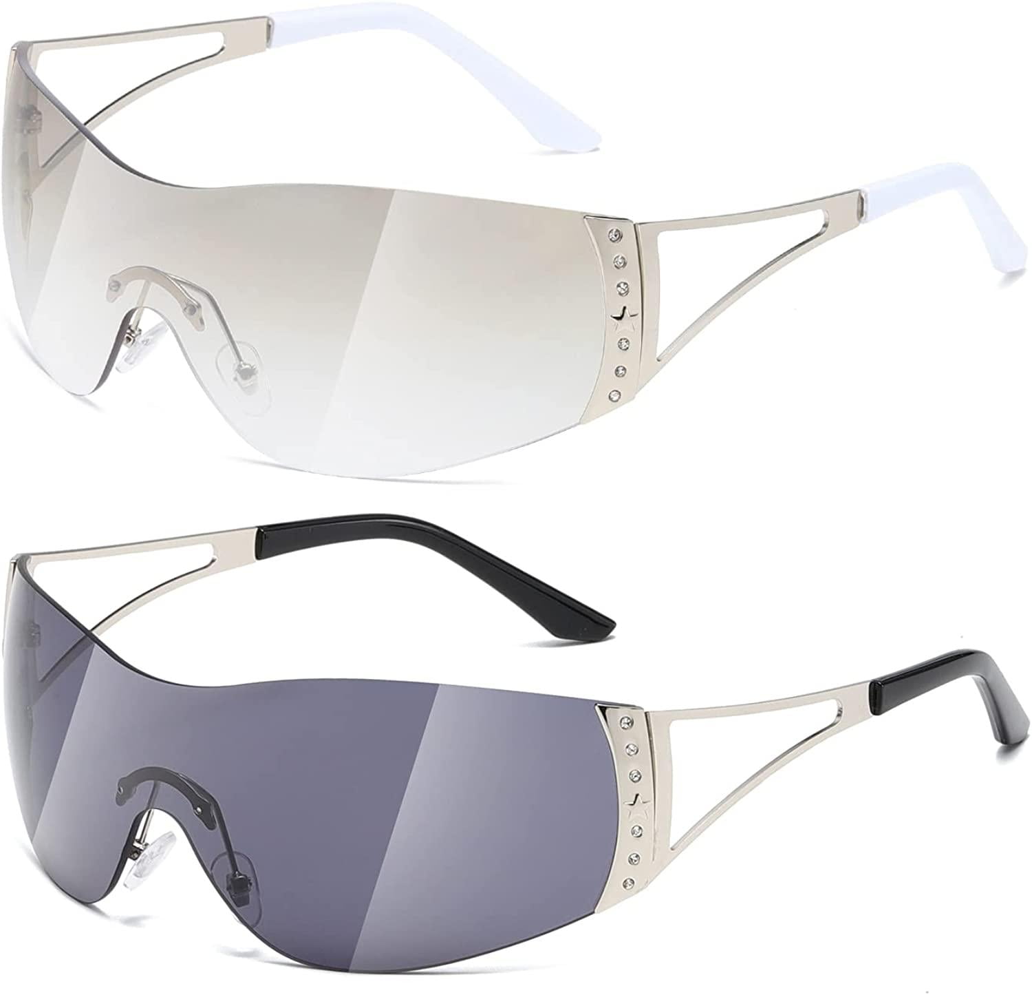 Wraparound Big Frame Futuristic Y2K Glasses For Summer Beac Amazon.com: milramtob Futuristic Wrap Around Fashion  main image 3