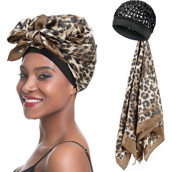 Wrap Cap Hair Net for Silk Press, 2 in 1 Silk Press Wrap Satin Scarf Hair Net for Sleeping Curly Hair Care