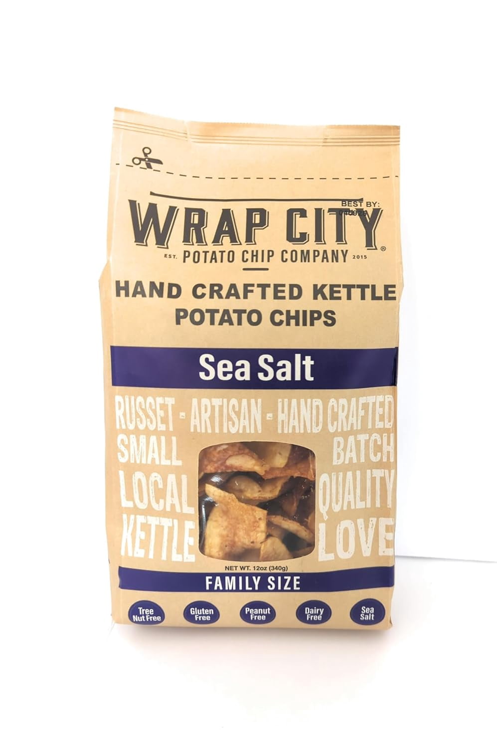 Wrap City Potato Chip Company - Sea Salt - Russet, Artisan, Hand Crafted Kettle Potato Chips - 12oz (4 Pack)