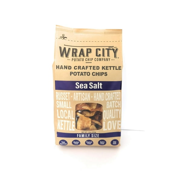 Wrap City Potato Chip Company - Sea Salt - Russet, Artisan, Hand Crafted Kettle Potato Chips - 12oz (4 Pack)